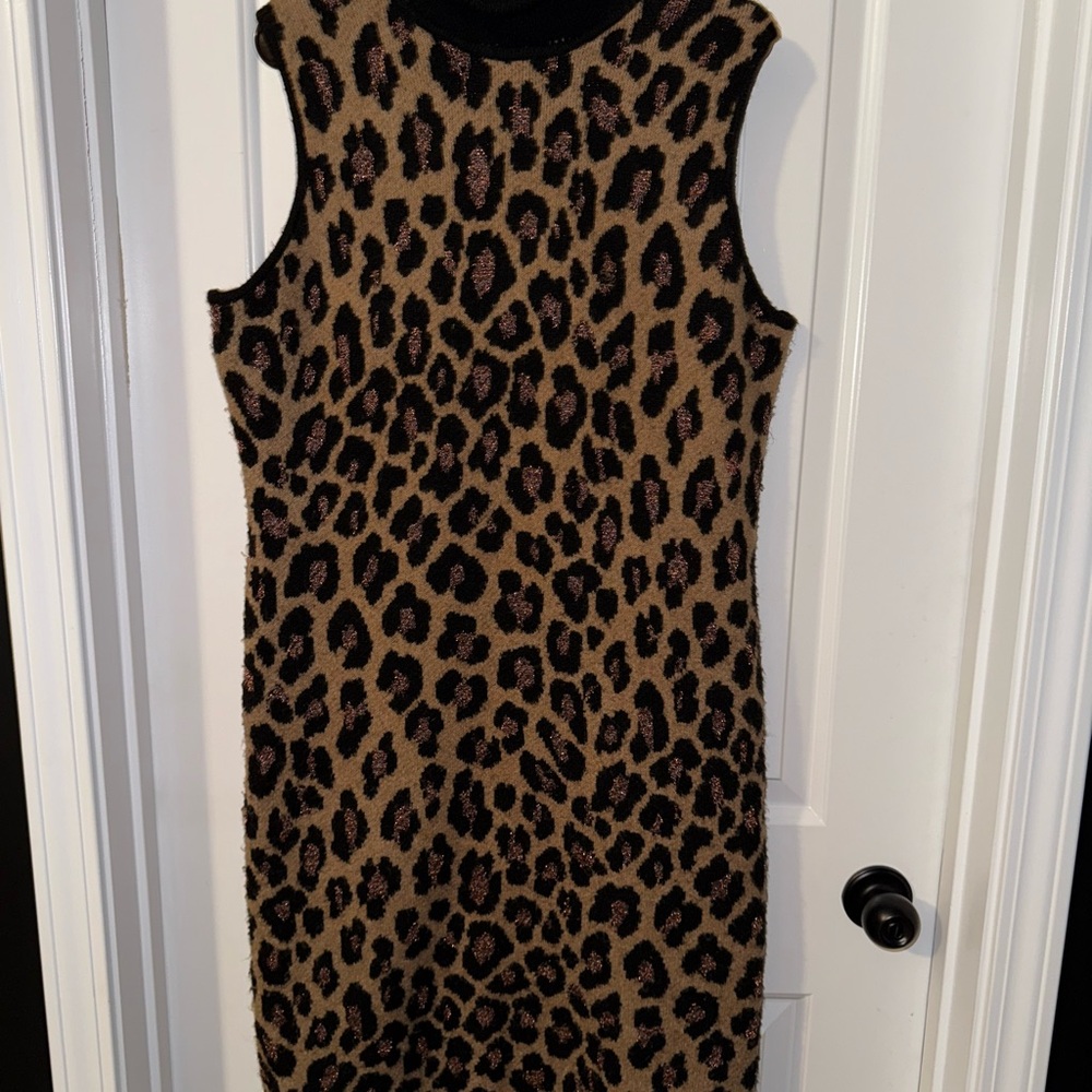 Gabrielle Union Leopard Print Sleeveless Sweater Dress